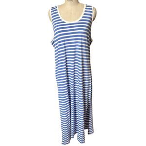 Pact Women’s 100% Organic Cotton Blue & White Striped Midi Dress Size XL X-Large